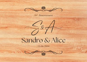 tagliere in rovere rosso con testo per anniversario
