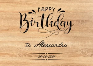 Tagliere in frassino con testo happy birthday