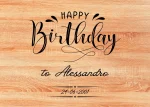 tagliere in rovere rosso con testo di buon compleanno