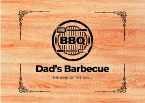 tagliere in rovere rosso con testo: dad's barbecue