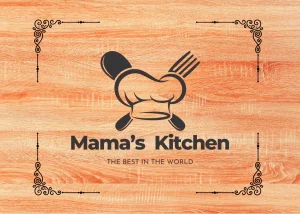 tagliere in rovere rosso con testo mama's kitchen