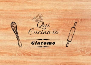 tagliere in rovere rosso con testo: qui cucino io