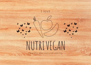 tagliere in rovere rosso con grafica e testo vegano